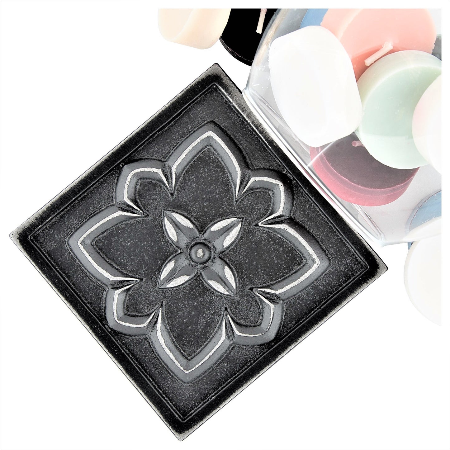 (Pack of 4) Crown Metal Iron Black 9.5cm. x 9.5cm. Decorative Tile