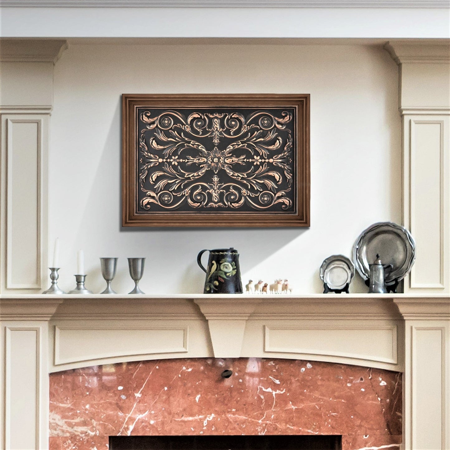 Backsplash Metal Tile Mural for Kitchen and Fireplace Oil Rubbed Copper Viola 30cm. x 45 cm.