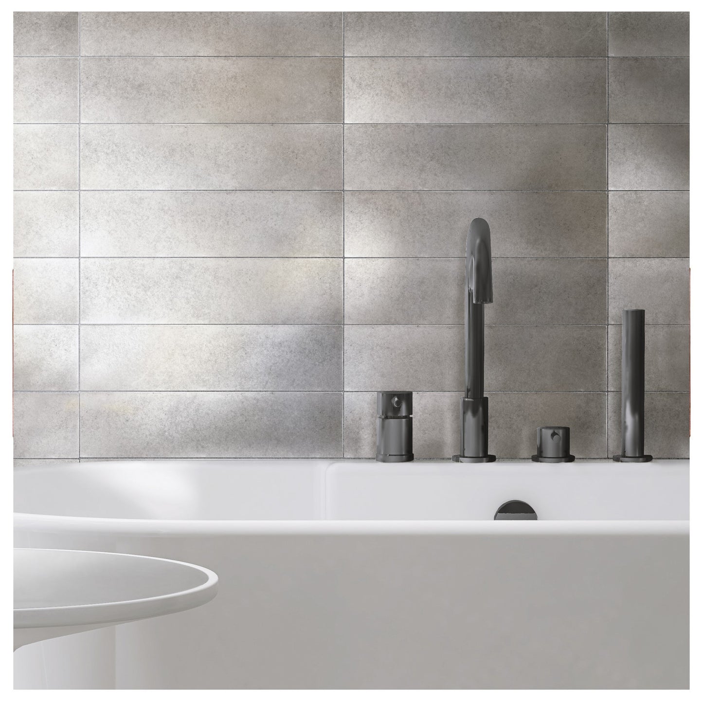 (6 Tiles in Pack)4 Encore Metal Antique Nickel 7.5cm x 30.5cm. Wall Tile