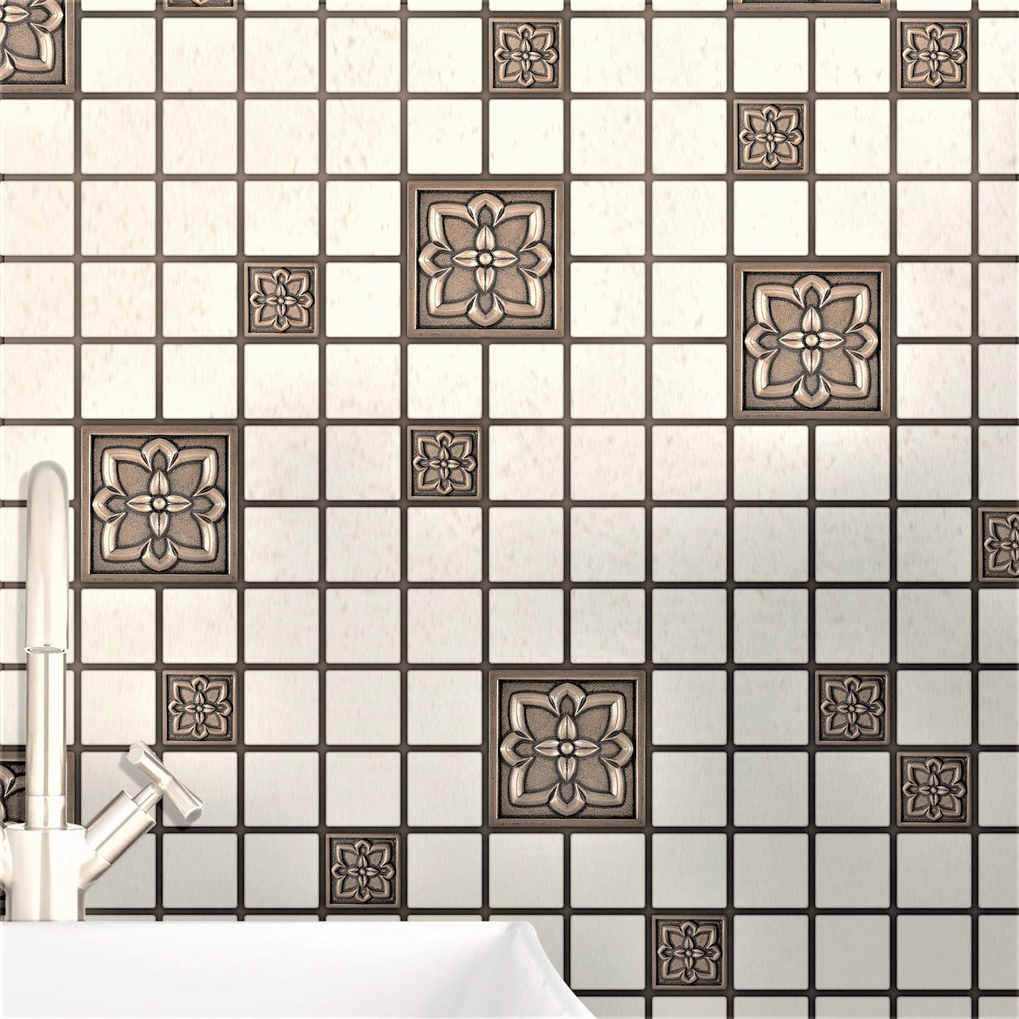 (Pack of 4)Crown Metal Champagne Bronze 9.5cm. x 9.5cm. Decorative Tile