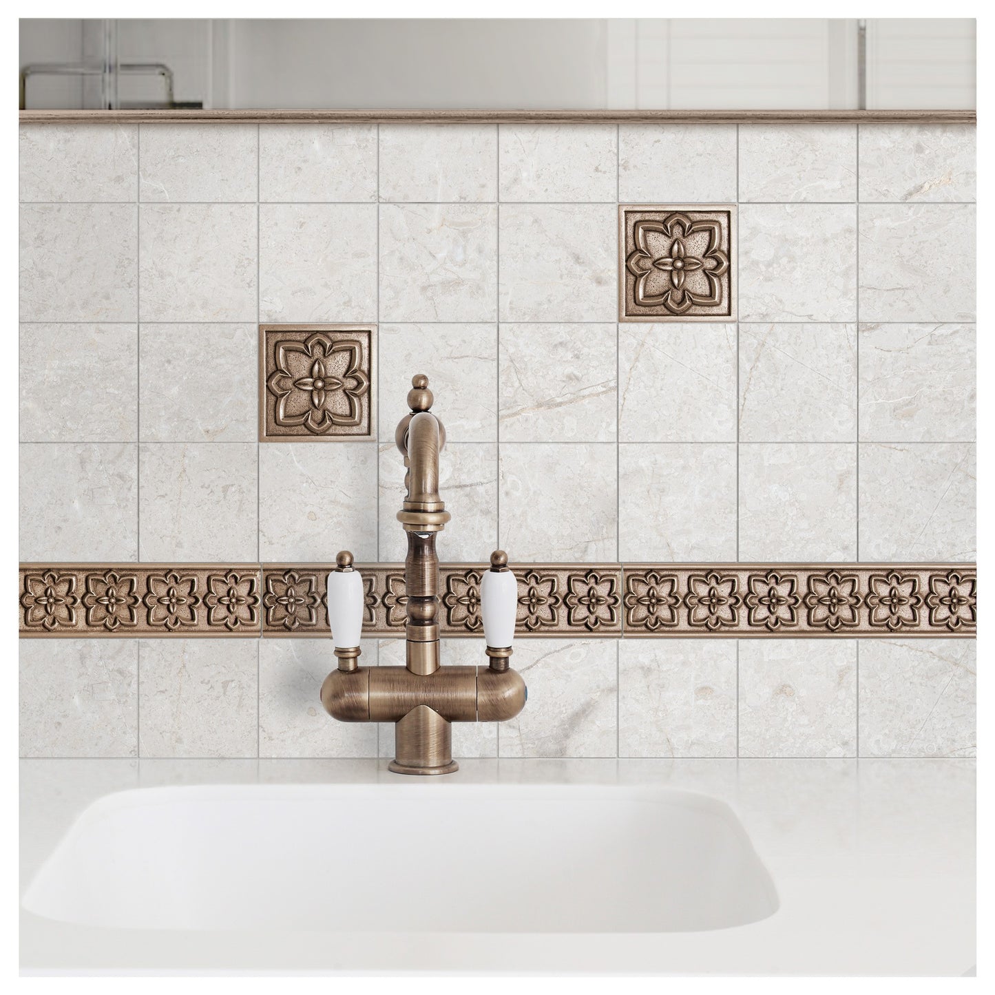 (Pack of 4)Crown Metal Champagne Bronze 9.5cm. x 9.5cm. Decorative Tile