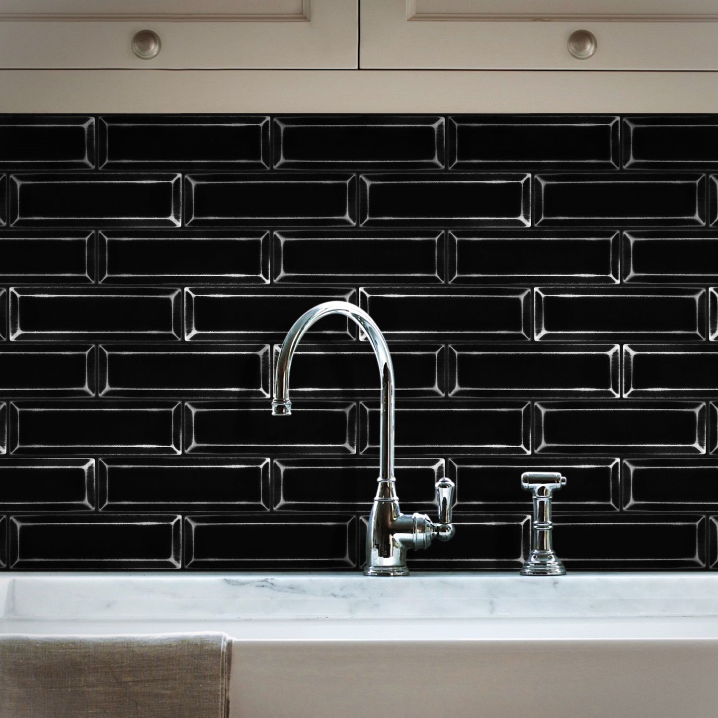 (5 Mosaic Sheets in Pack) Industria4.0 Metal Black Nickel 30.5cm x 30.5cm. Beveled Brick Mosaic Wall Tile