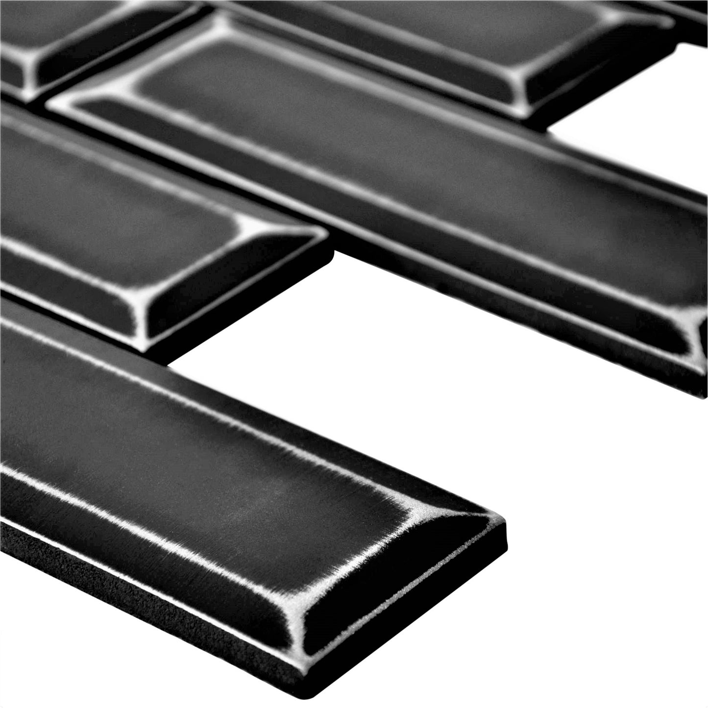 (5 Mosaic Sheets in Pack) Industria4.0 Metal Black Nickel 30.5cm x 30.5cm. Beveled Brick Mosaic Wall Tile