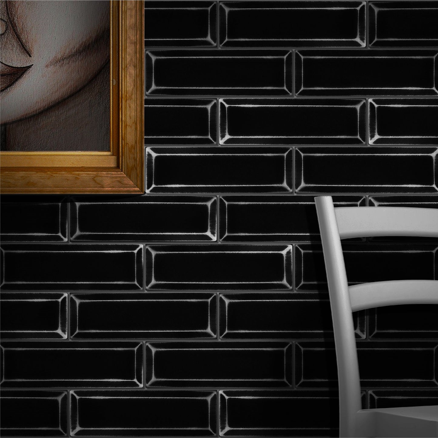 (5 Mosaic Sheets in Pack) Industria4.0 Metal Black Nickel 30.5cm x 30.5cm. Beveled Brick Mosaic Wall Tile