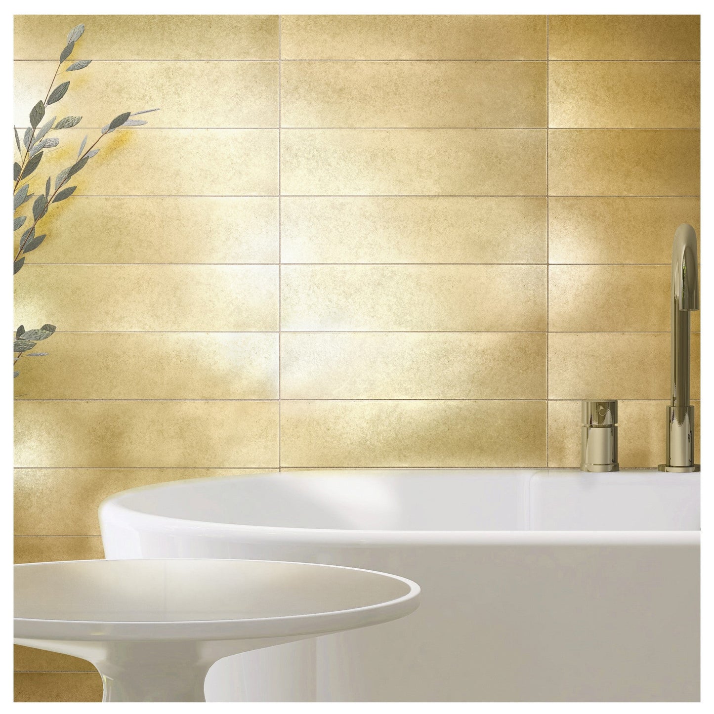 Encore Metal Antique Gold 7.5cm x 30.5cm. Wall Tile ( 6 Tiles in Pack)